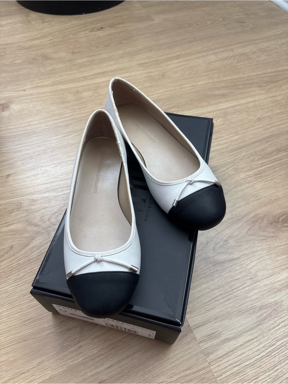 White House Black Market Black & White Cap-Toe Ballet Flats